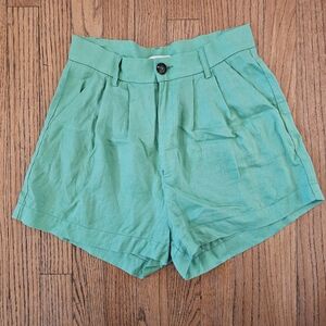 Parentezi High Waist 100% Linen Green Shorts Size S